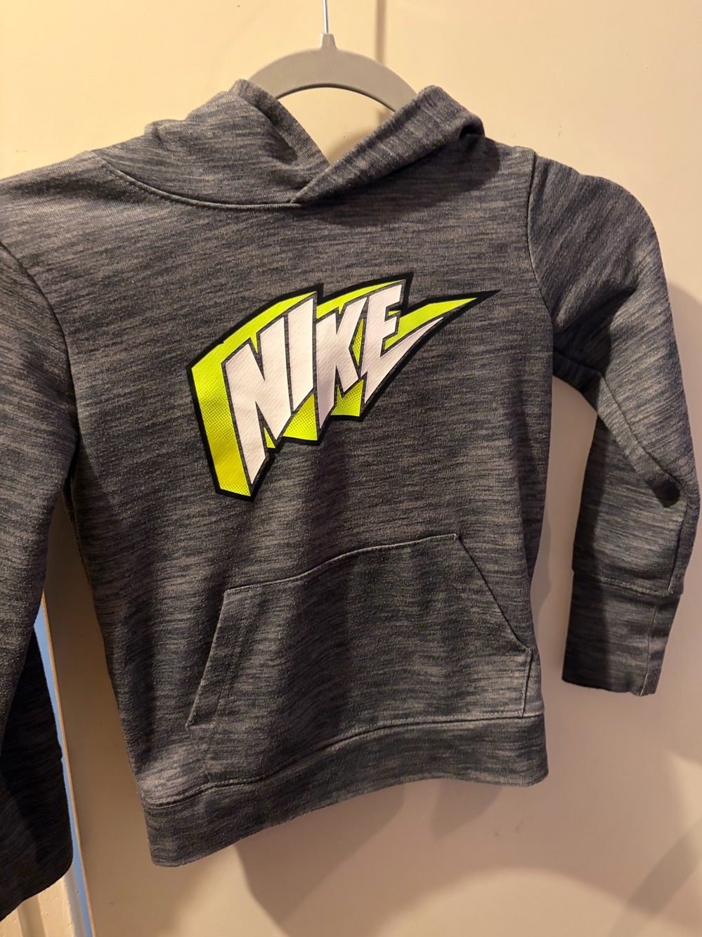 Nike Kids Gray Hoodie with Neon Yellow Logo